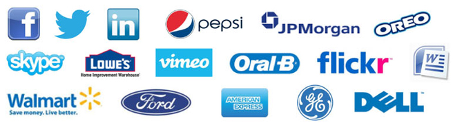 Facebook, pepsi, oral b, dell, ford, walmart, l e g