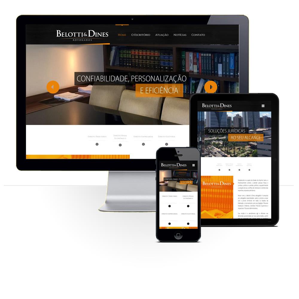 Layout responsivo do projeto de criação de sites: Comportamento responsivo do site - Belotti & Dines Advogados