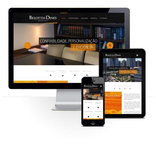Layout responsivo do projeto de criação de sites: Comportamento responsivo do site - Belotti & Dines Advogados