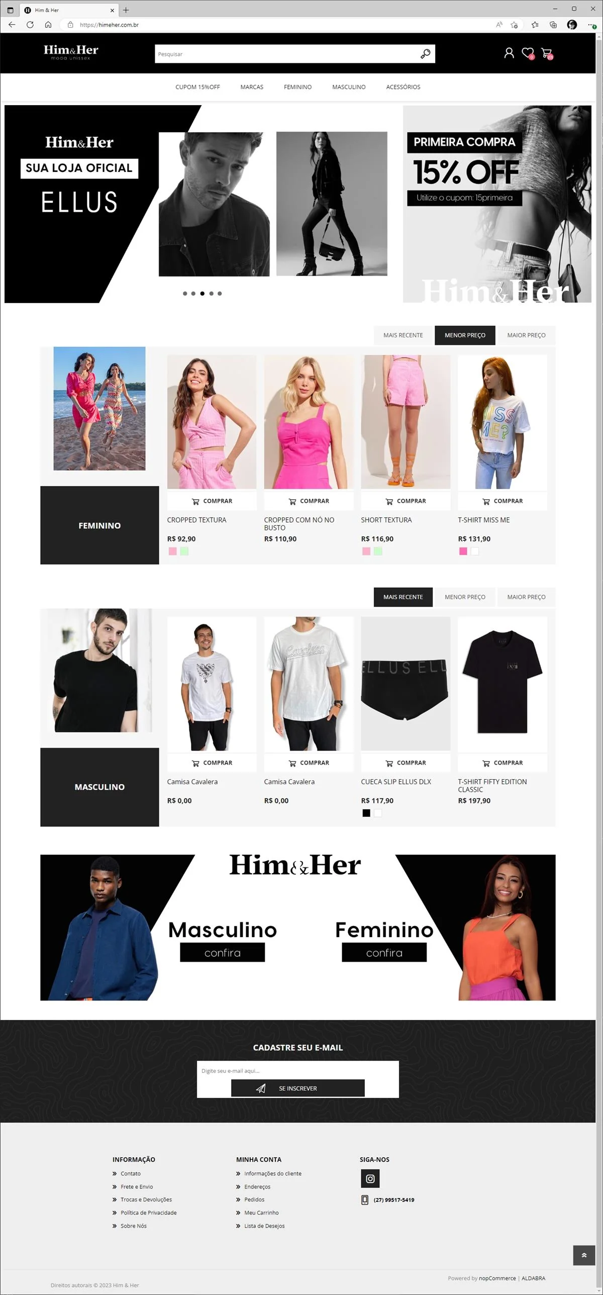 Projetos de Criar e-commerce: Layout da página inicial da loja virtual Him & Her