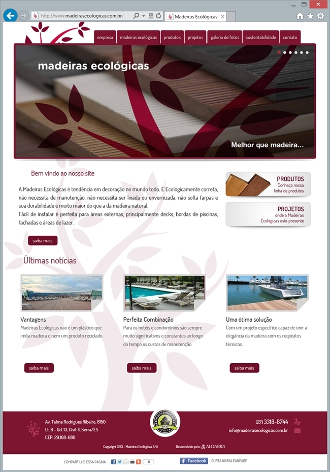 Projetos de Criação de sites: Página inicial do site com destaque para as notícias da empresa