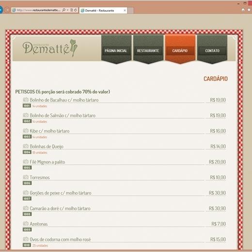 Layout responsivo do projeto de criação de sites: Página destinada ao cardápio