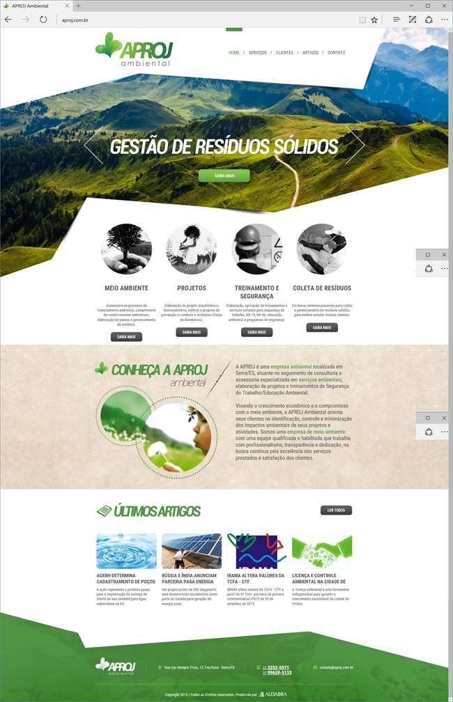 Projetos de Criação de sites: Layout da página Home - APROJ