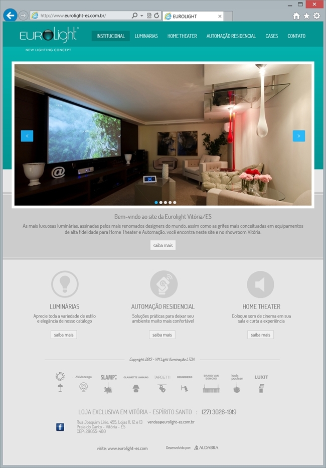 Projetos de Criação de sites: Layout do site da Eutolight com destaque para seus serviços