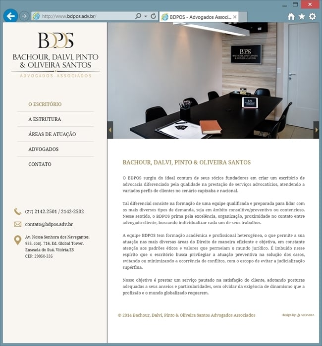 Projetos de Criação de sites: Página inicial do site BDPOS Advogados Associados