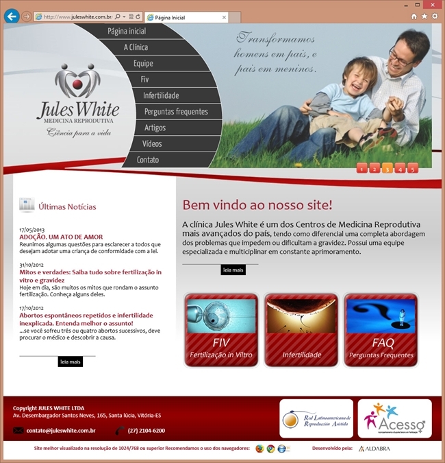 Projetos de Criação de sites: Página inicial do site Jules White