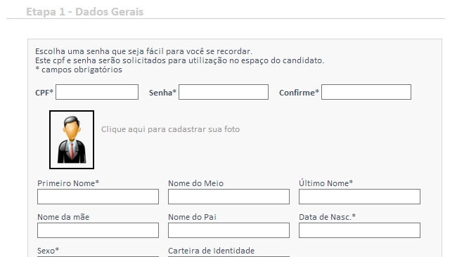 Layout responsivo do projeto de criação de sites: Cadastro de currículos - Dados gerais