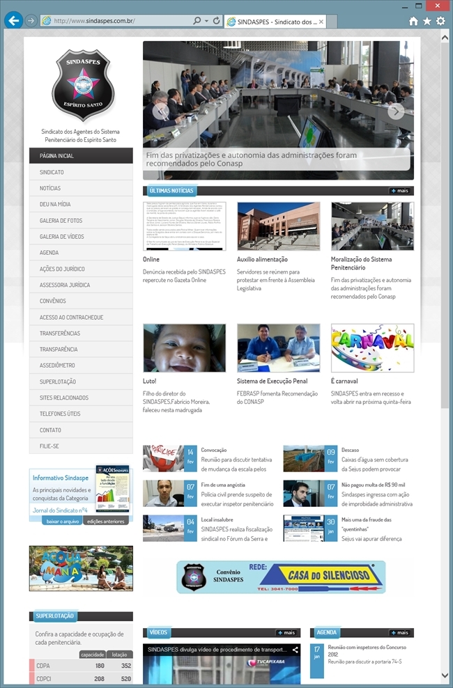 Projetos de Criação de sites: Página inicial do portal de informações do SINDASPES