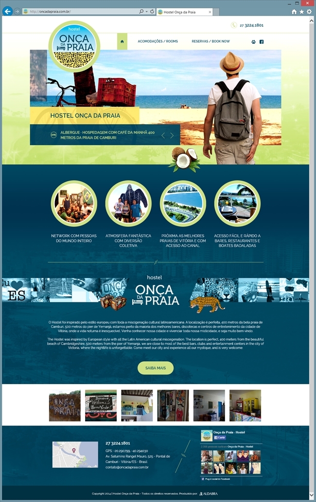 Projetos de Criação de sites: Página inicial do Hostel Onça da Praia