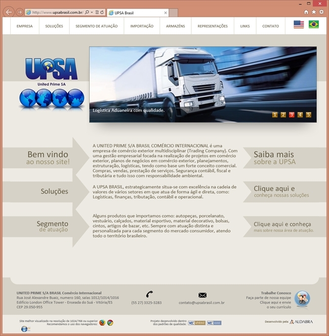 Projetos de Criação de sites: Página inicial do site da UPSA Brasil