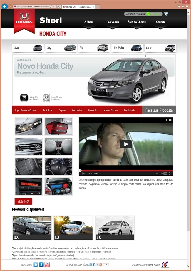 Layout responsivo do projeto de criação de sites: Página com as especificações técnicas dos veículos