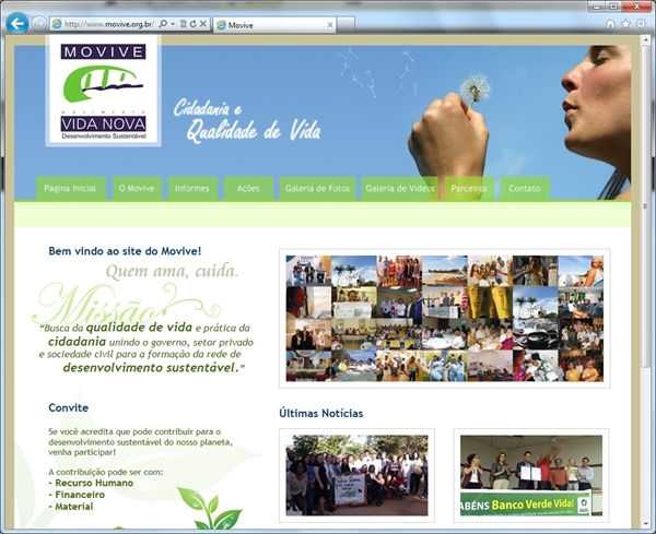 Projetos de Criação de sites: Página inicial com destaque as últimas notícias e a missão da empresa
