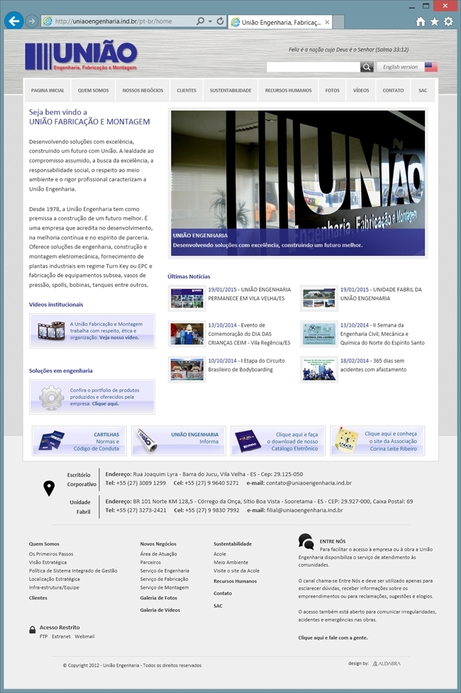 Projetos de Criação de sites: Página inicial do site da União Engenharia
