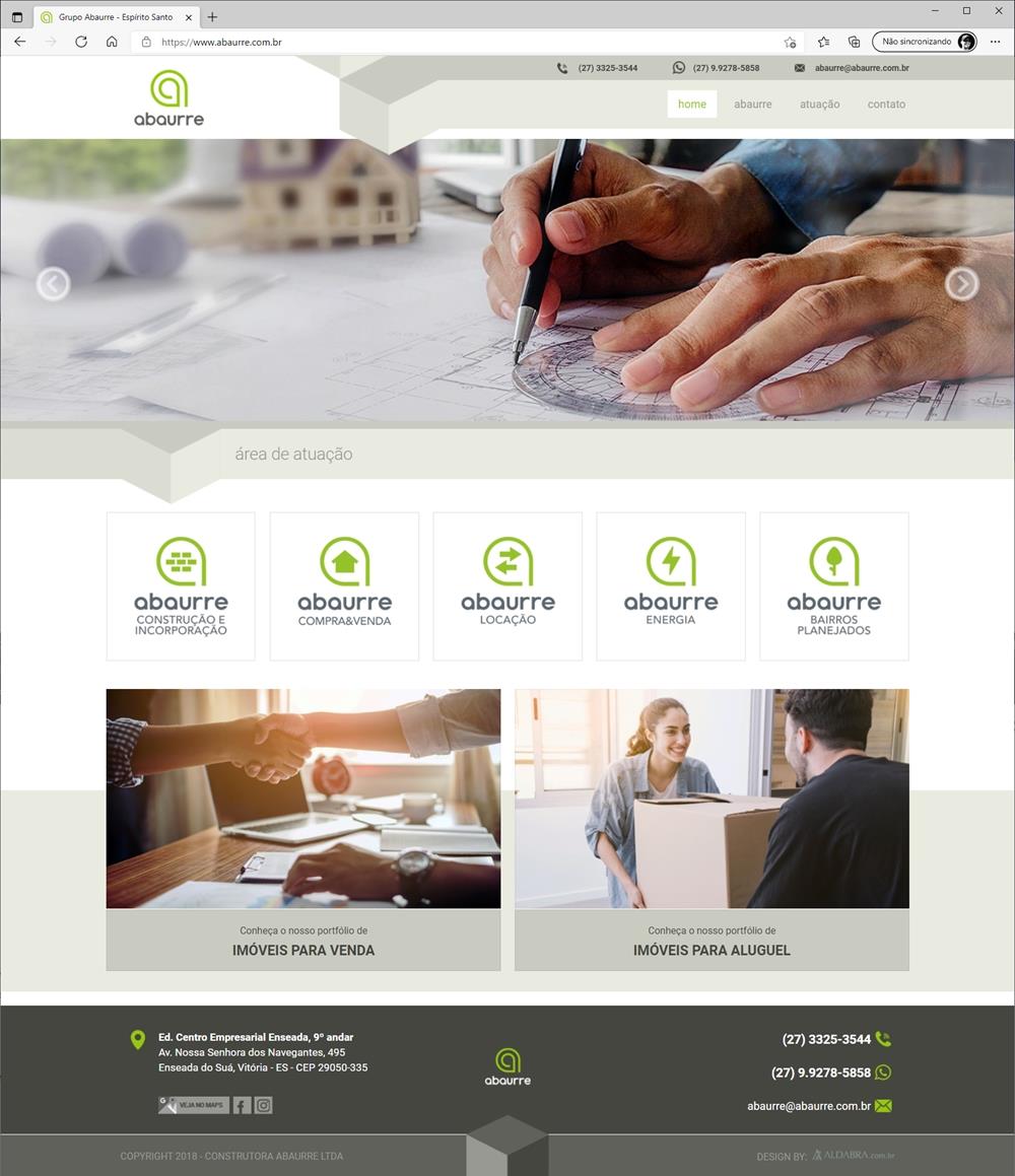 Projetos de Criar site: Layout da página inicial do site criado para o Grupo Abaurre