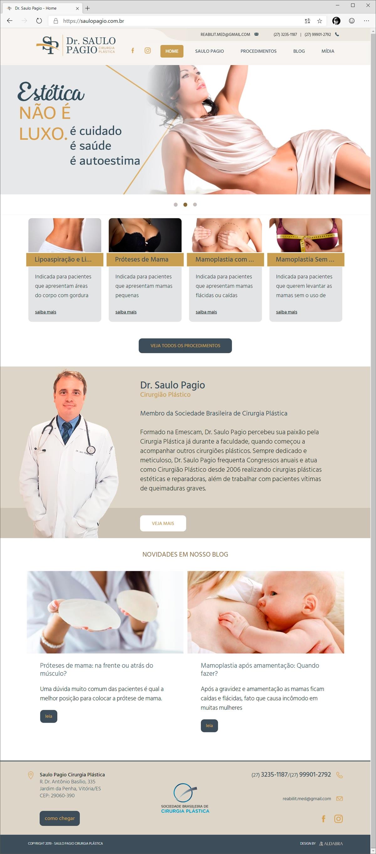 Projetos de Criação de sites: Layout da página inicial do website institucional