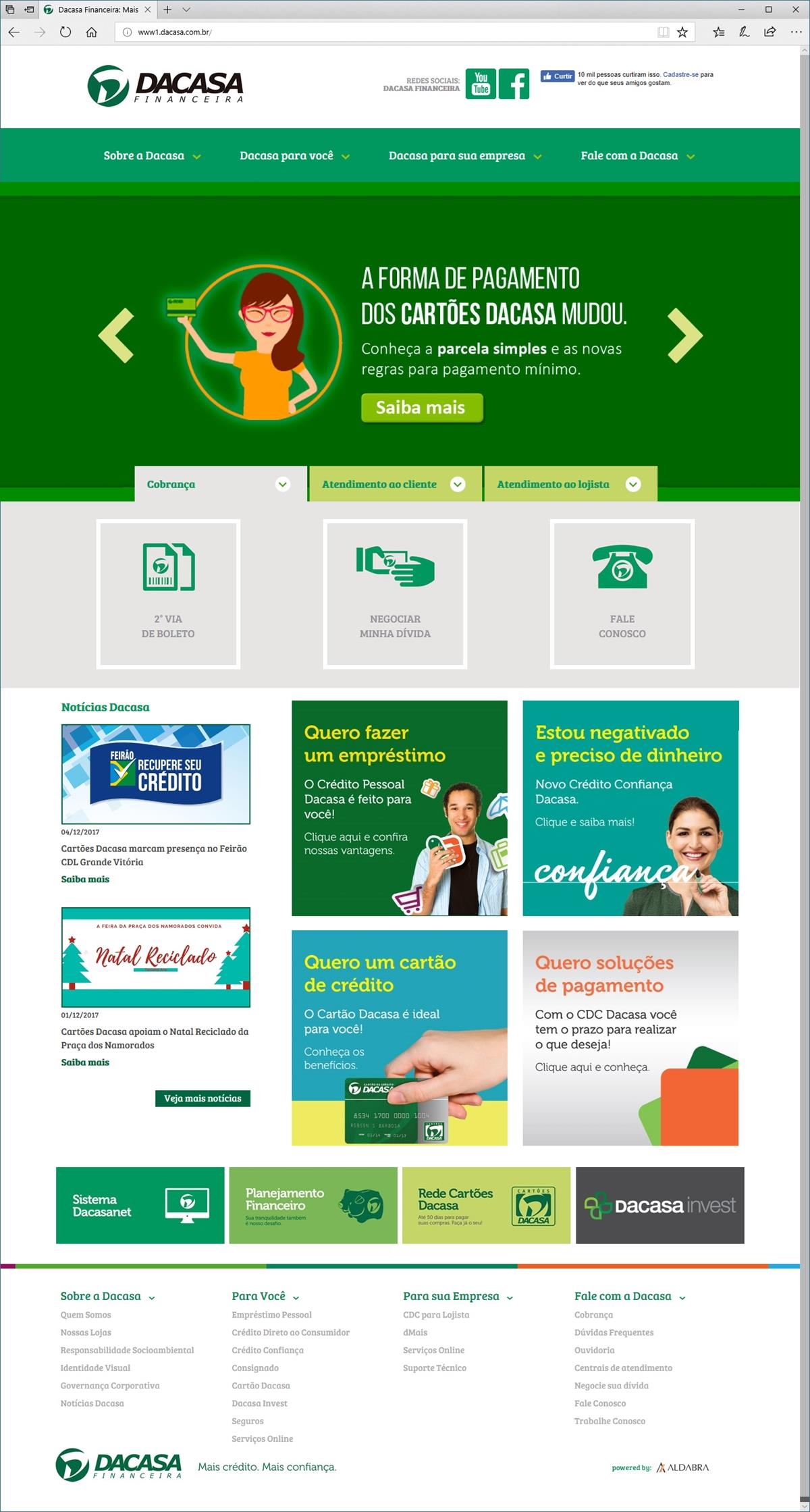 Projetos de Criação de sites: Layout da página inicial do site Dacasa Financeira