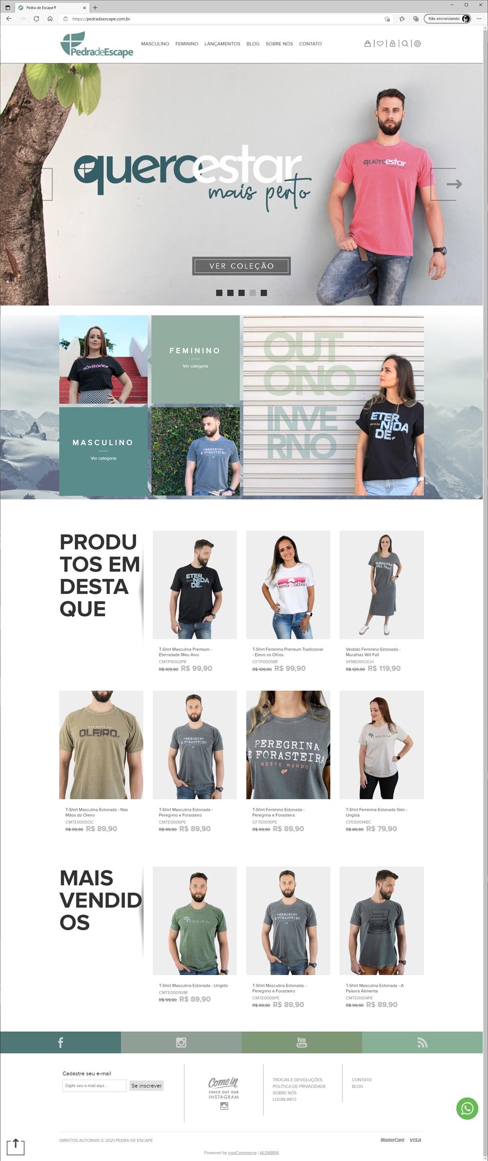 Projetos de Criar e-commerce: Layout da página inicial do e-commerce da loja PEdra de Escape