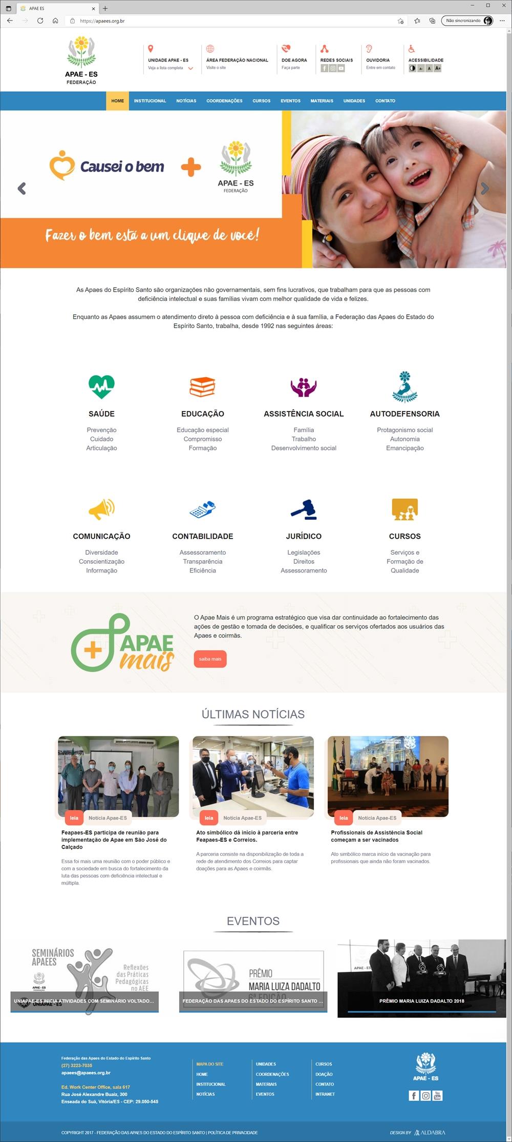 Projetos de Criar site: Design criado para a homepage do site da Federação das Apae do ES