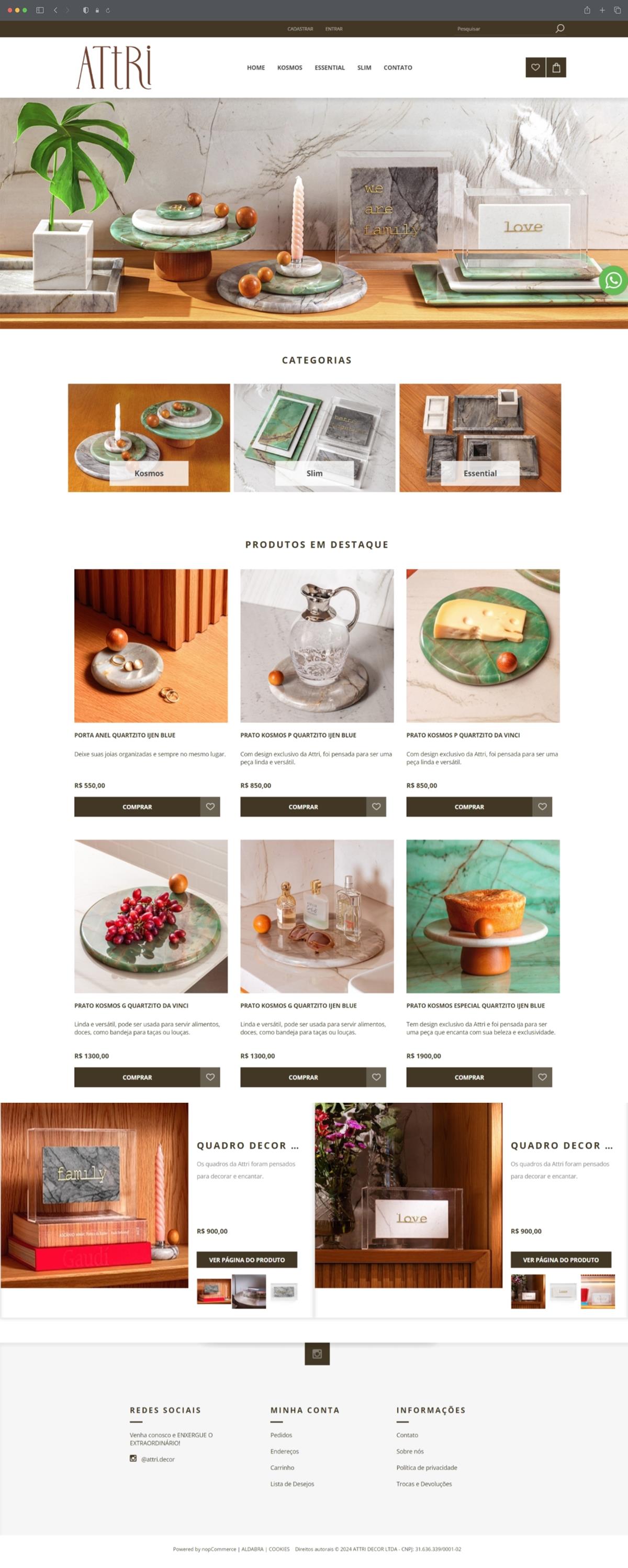 Projetos de Criar e-commerce: Layout da página inicial criada para a loja virtual Attri Decor