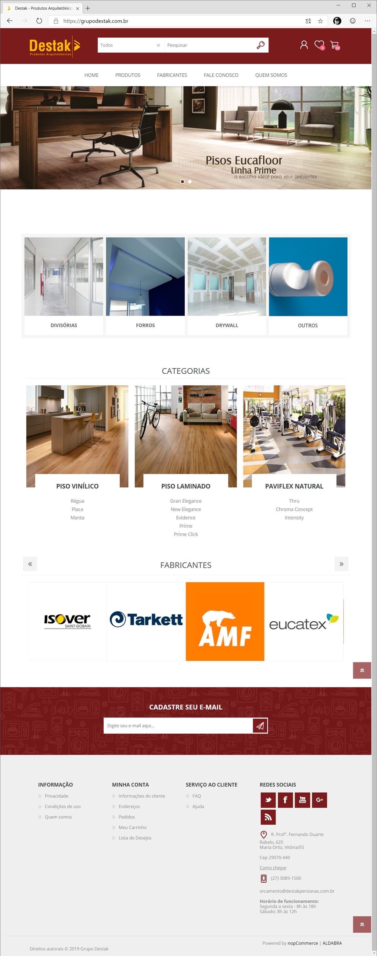 Projetos de e-commerce: Layout da home do projeto de e-commerce do Grupo Destak