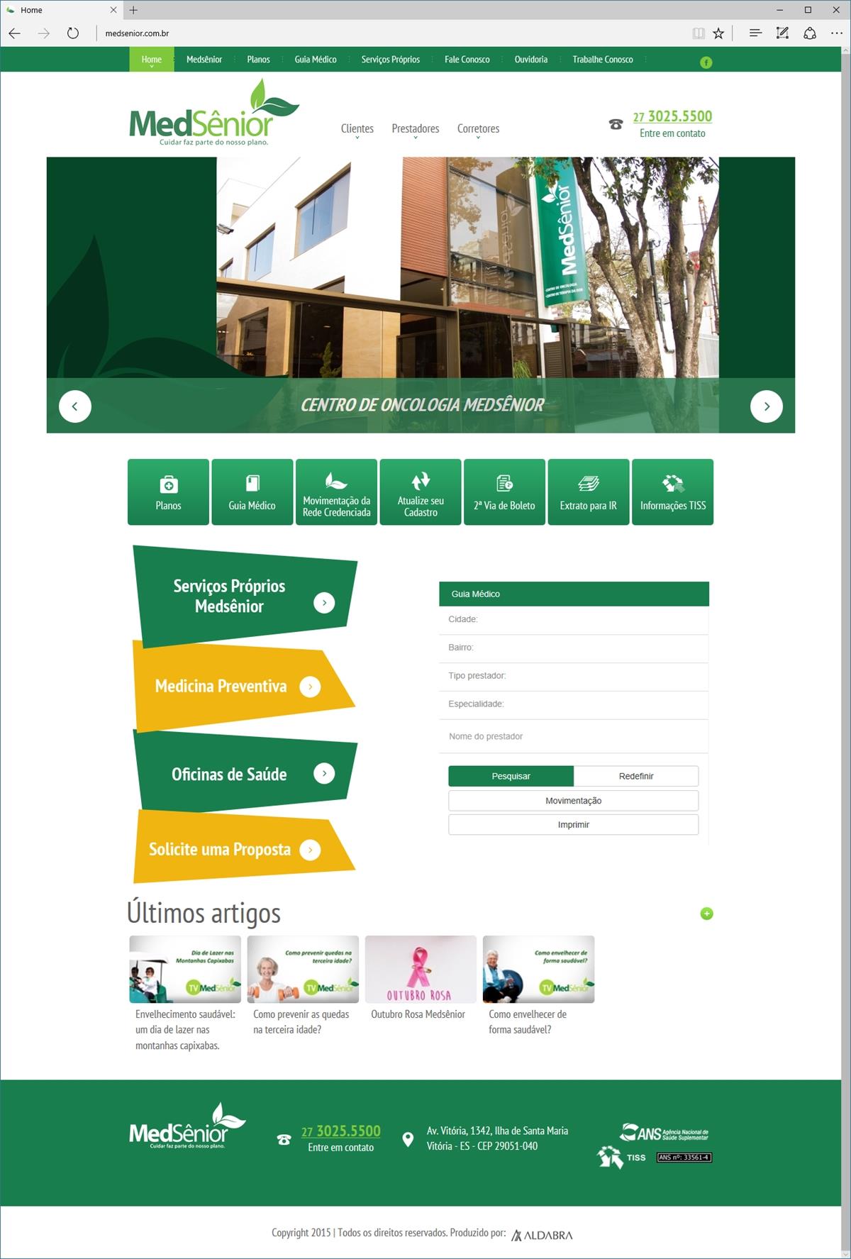 Projetos de Criação de sites: Layout da página Home - Medsênior