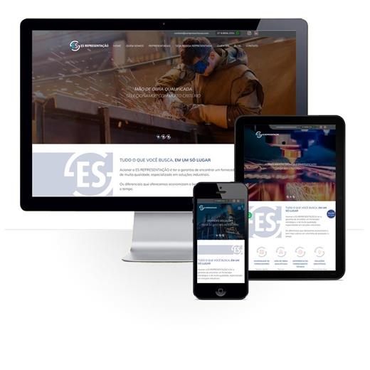 Layout responsivo do projeto de criação de sites: Layout responsivo criado para a empresa ES Representação.