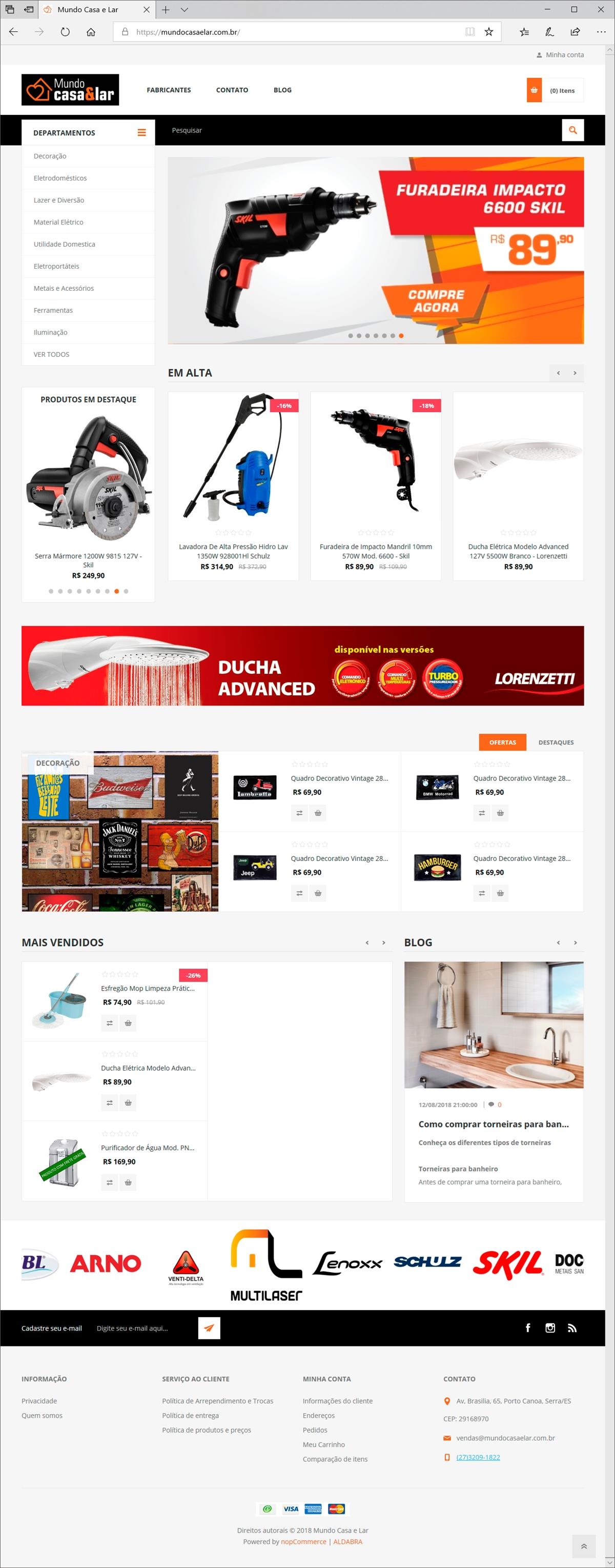 Projetos de e-commerce: Layout da página inicial do e-commerce Mundo Casa&Lar