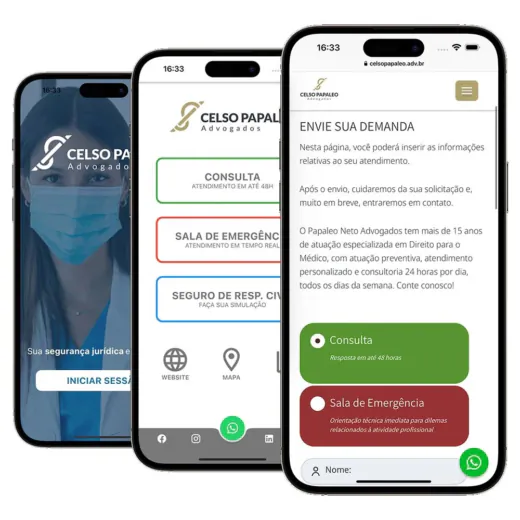 Layout responsivo do projeto de criação de sites: Aplicativo Celso Papaleo Advogados