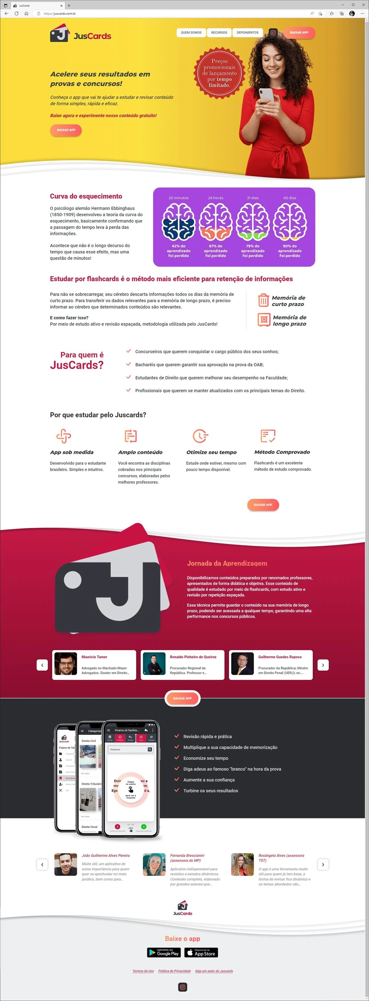 Projetos de Criar site: Layout da landing-page criada para o aplicativo JusCards